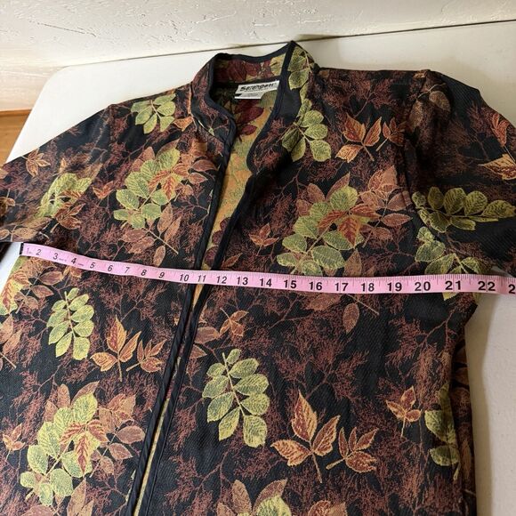 Serengeti Tapestry Open Front Jacket Womens Large Leaf Print Reversible Boho - Picture 5 of 9
